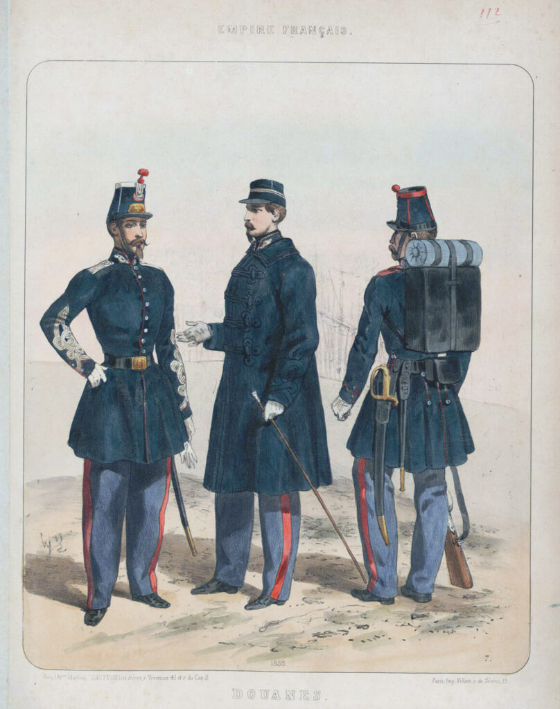 Uniformes des douanes, gravure, 1853